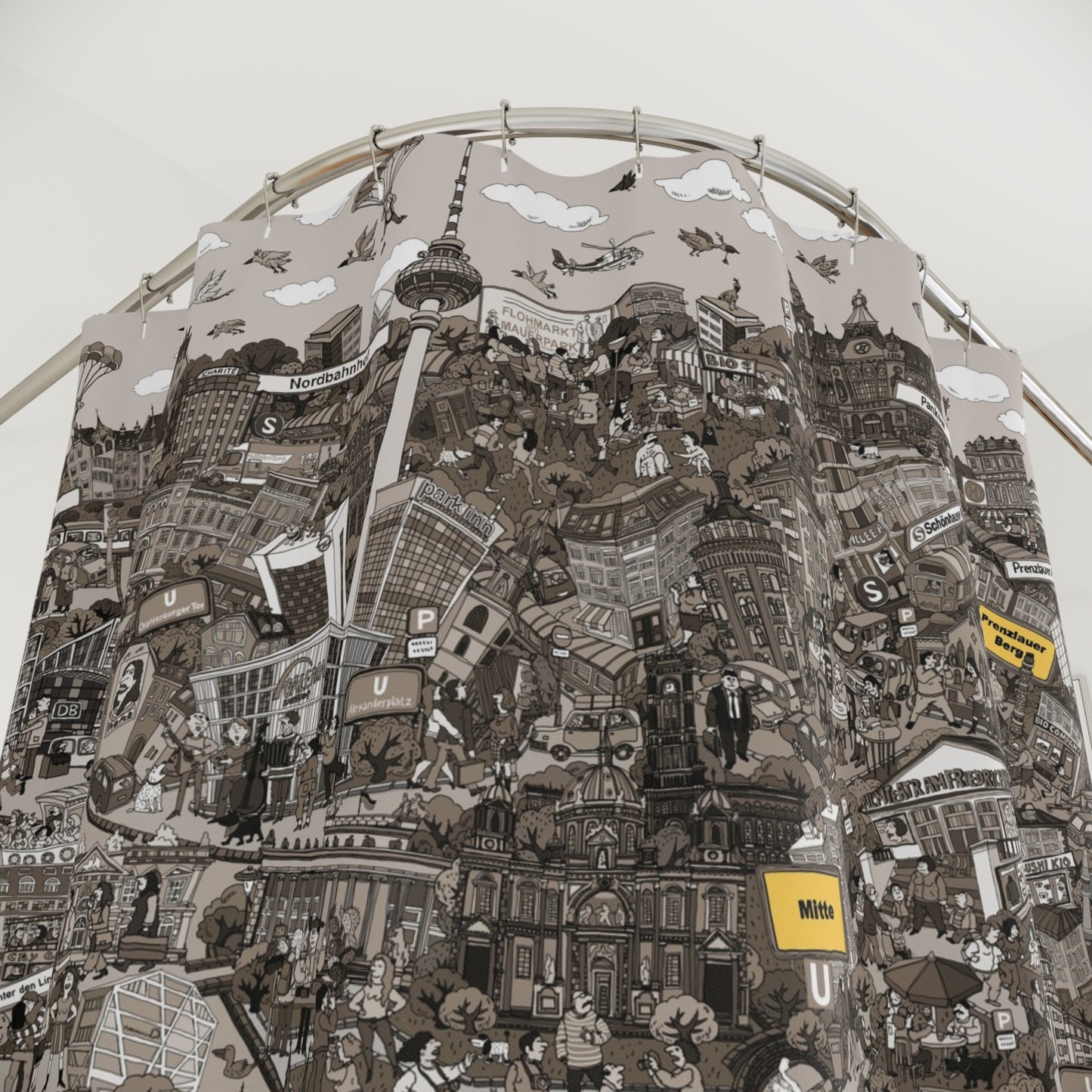 Berlin Monochrome Cityscape Shower Curtain