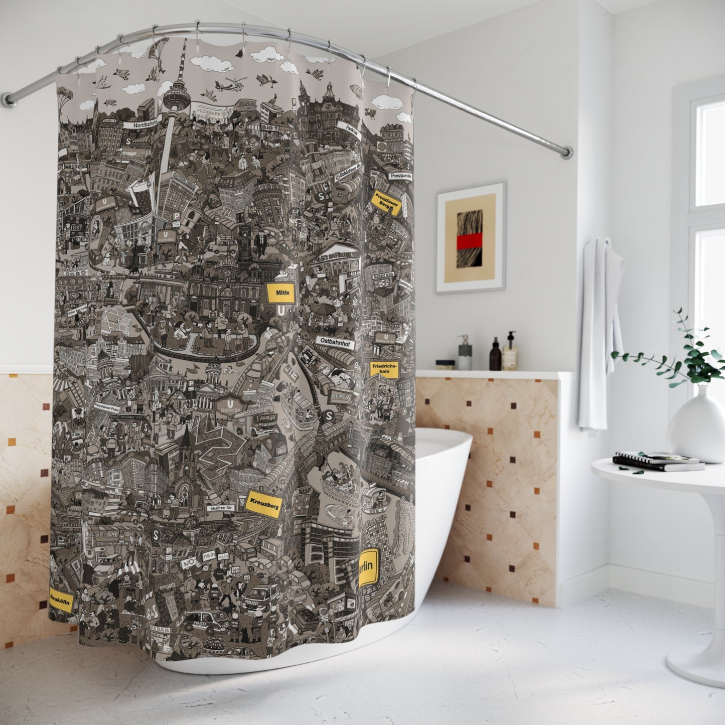 Berlin Monochrome Cityscape Shower Curtain