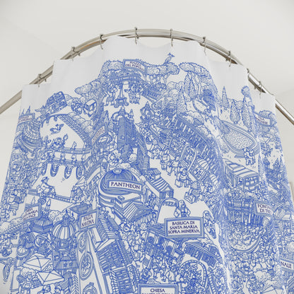 Blue Doodle City Shower Curtain — Hand-Drawn Urban Map Bath Decor