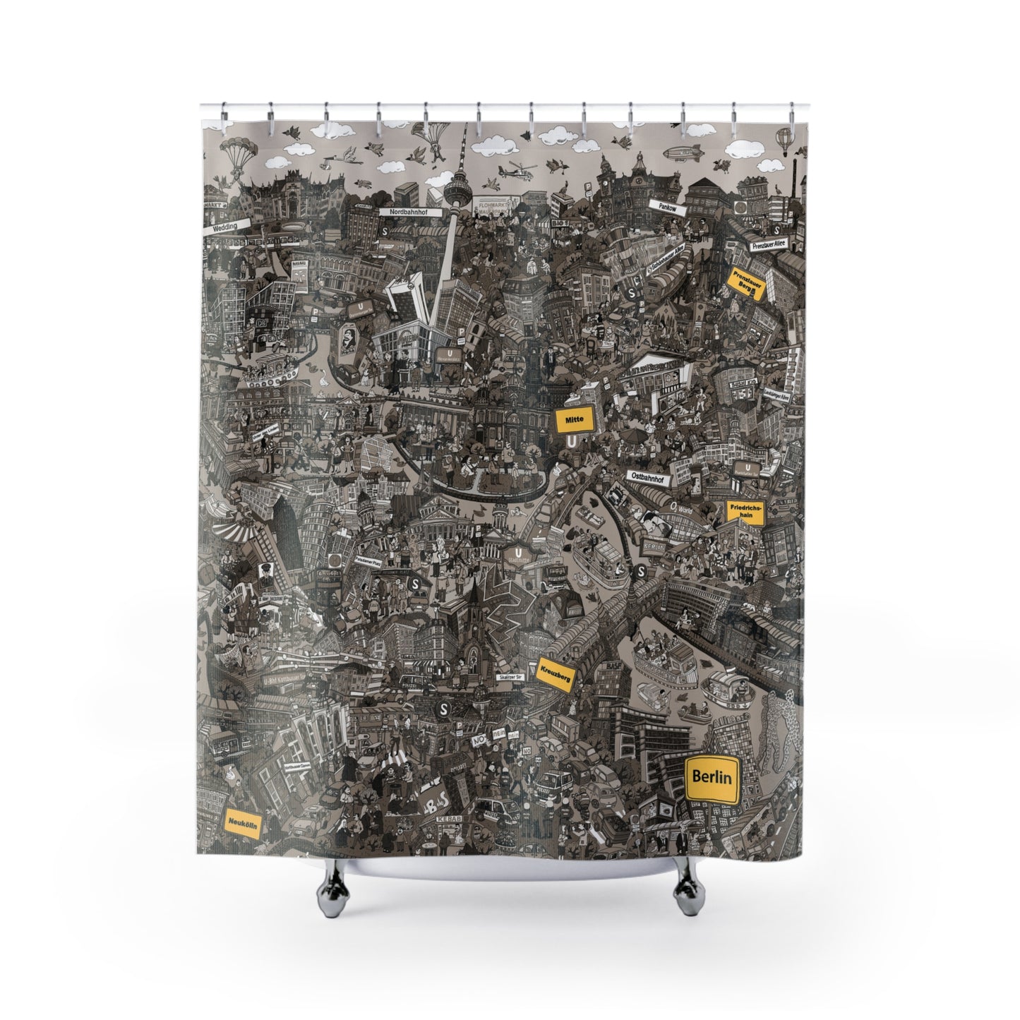 Berlin Monochrome Cityscape Shower Curtain