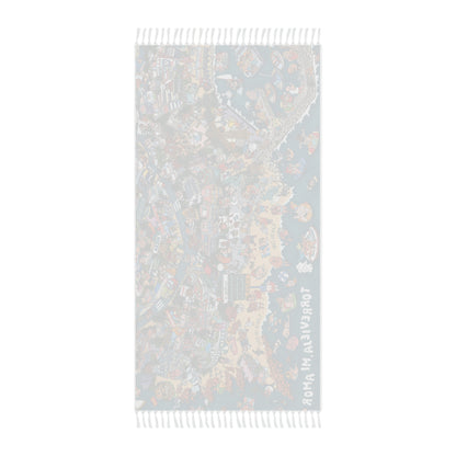 Boho Beach Towel — Colorful Aloha Island Map Beach Cloth with Fringe
