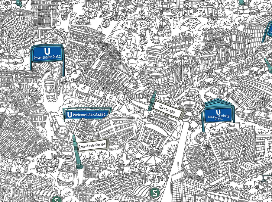 Estaciones de metro por todo Mitte, detalle del mapa de Berlín Mitte dibujado a mano por Natascha Schwarz