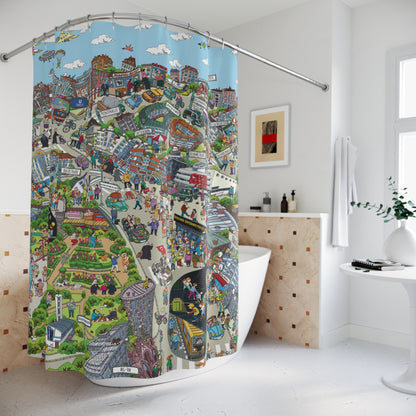 Berlin Gesundbrunnen. Illustrated Shower Curtain