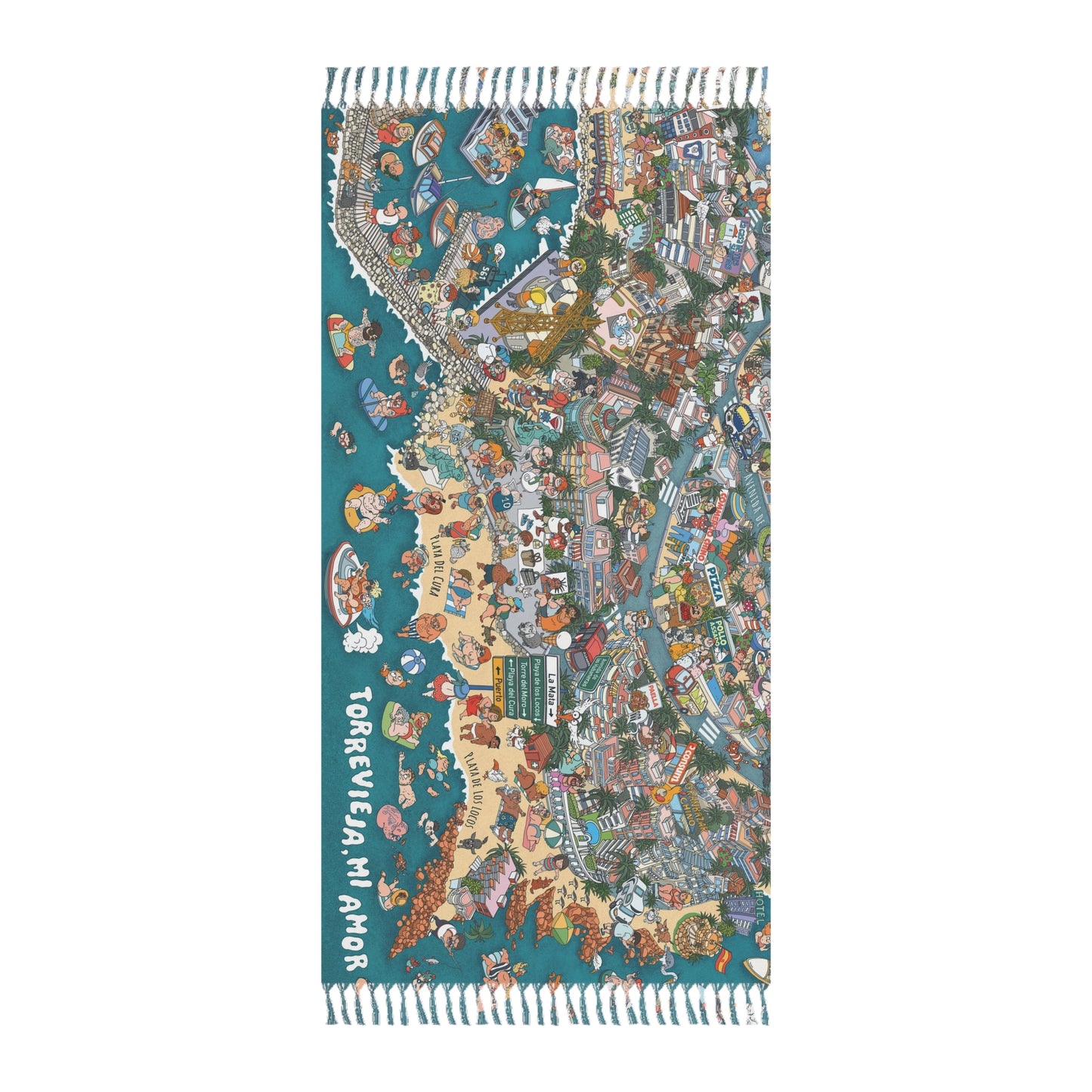 Boho Beach Towel — Colorful Aloha Island Map Beach Cloth with Fringe