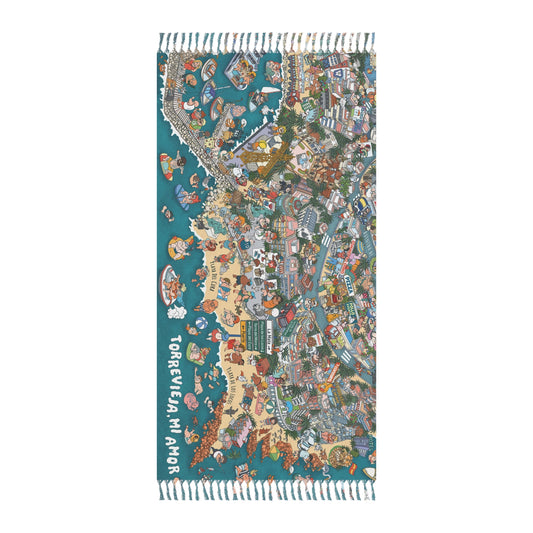 Boho Beach Towel — Colorful Aloha Island Map Beach Cloth with Fringe