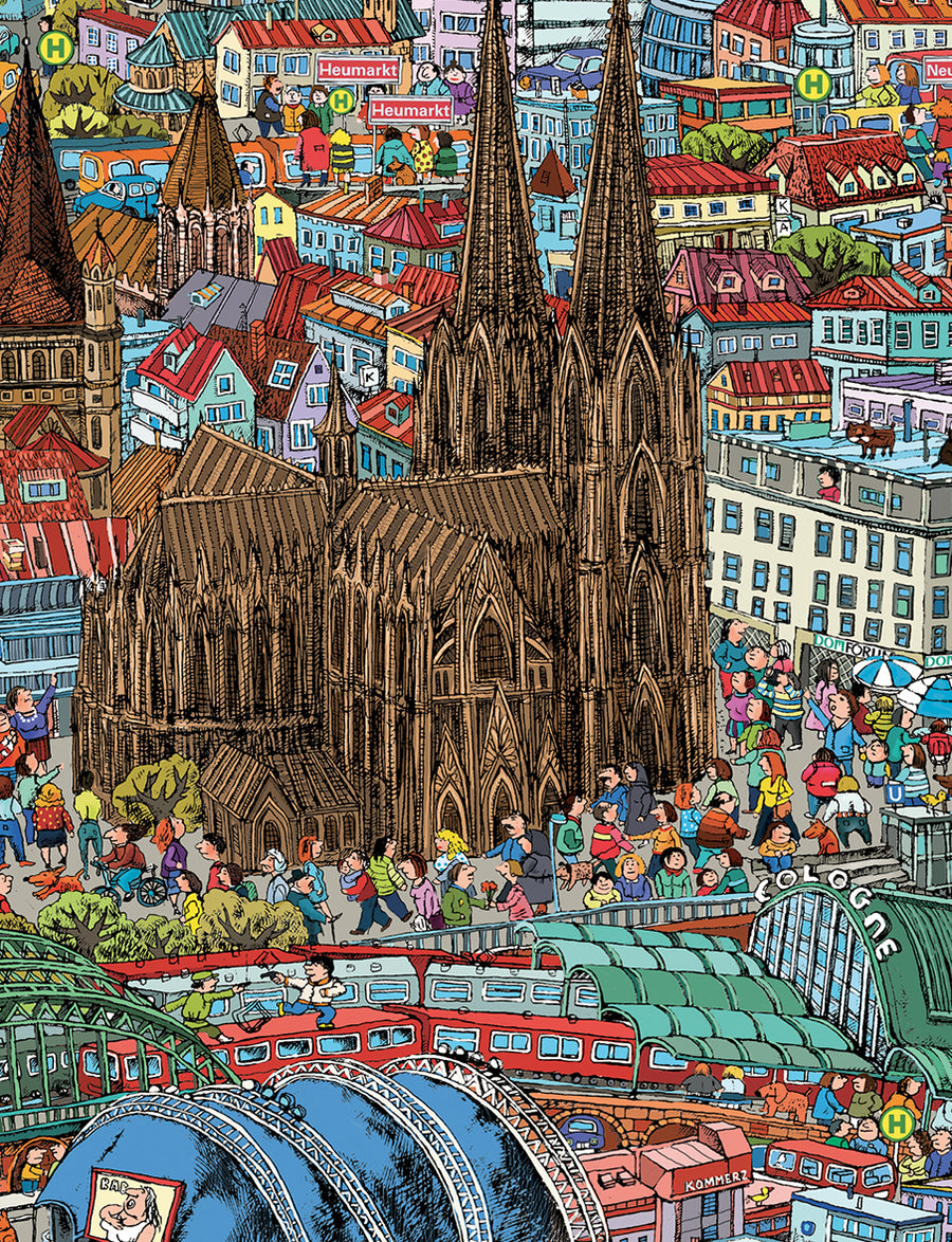 La catedral de Colonia, detalle del mapa de Colonia dibujado a mano por Natascha Schwarz