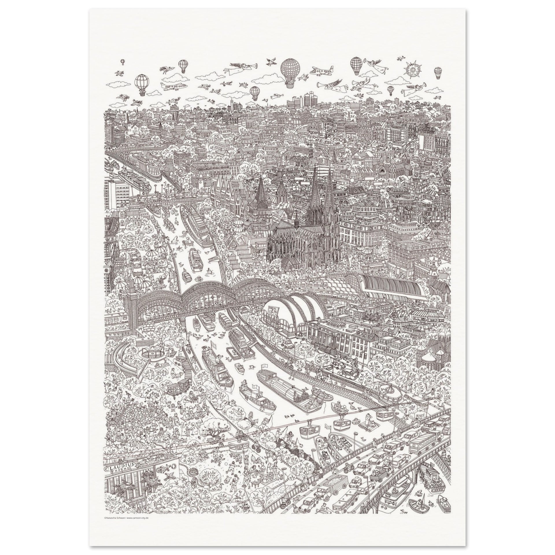 City Poster Cologne Sepia. Museum-Quality Matte Paper Poster 70x100 cm / 28x40″