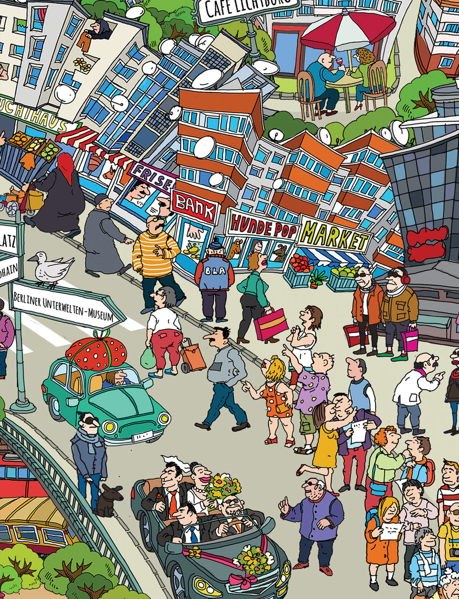 Vida callejera en el norte de Berlín, detalle del mapa de Berlín Gesundbrunnen dibujado a mano por Natascha Schwarz