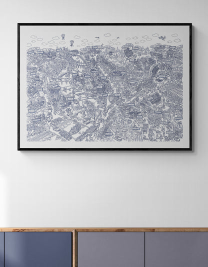 Rome City Poster. Ballpoint drawing. Museum-Quality Matte Paper Poster 70x100 cm / 28x40″