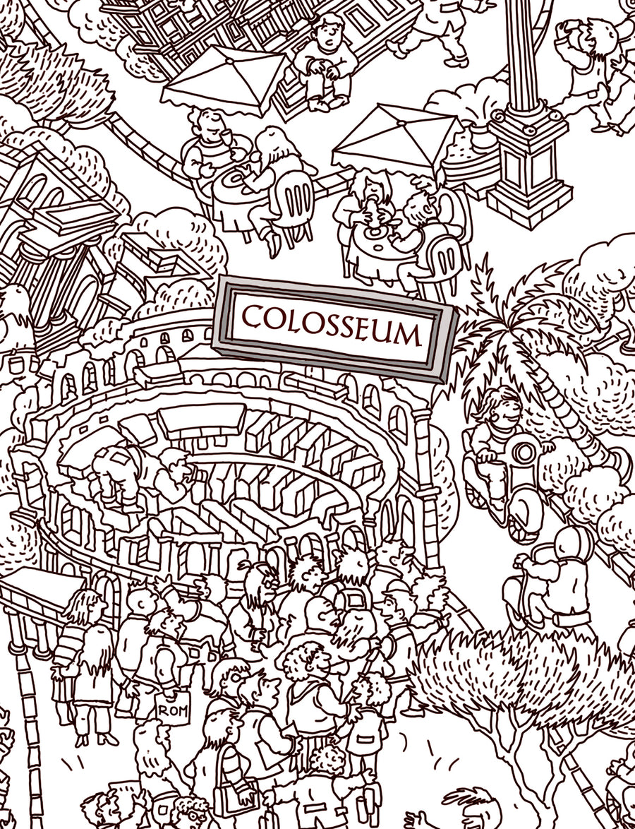El Coliseo, detalle del mapa de Roma dibujado a mano por Natascha Schwarz